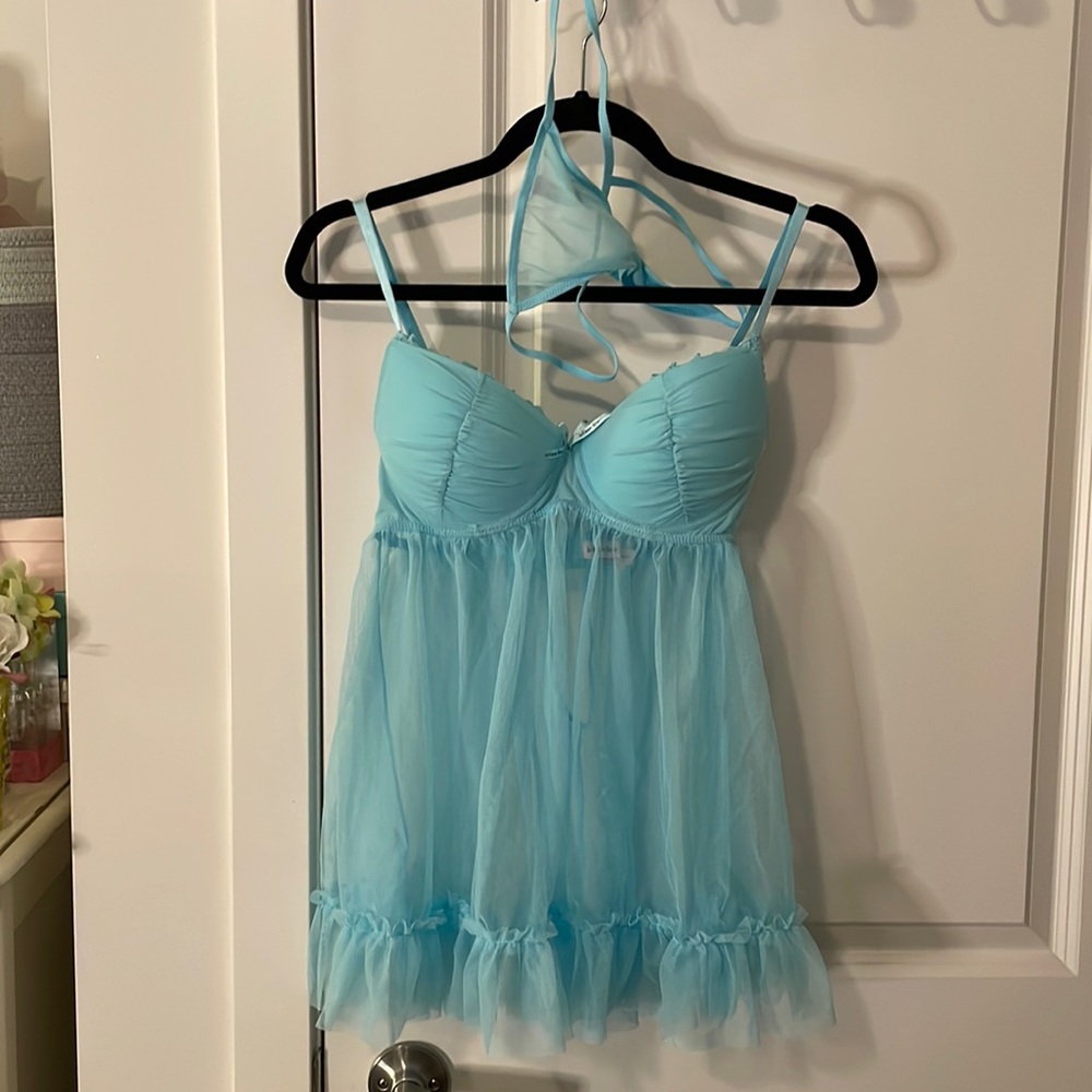 La Vie En Rose | Blue Tulle Babydoll Set